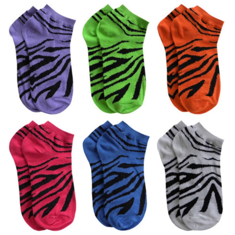 12 Pair Women's "Zebra Print" Low Cut Fun Socks
